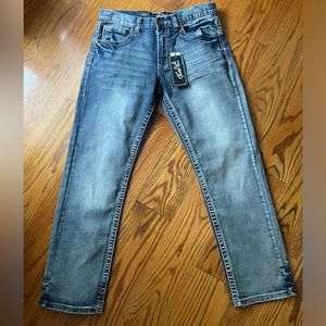 True Luck Jeans Mens Blue Straight Stretch Embroidered Casual Denim 32/30